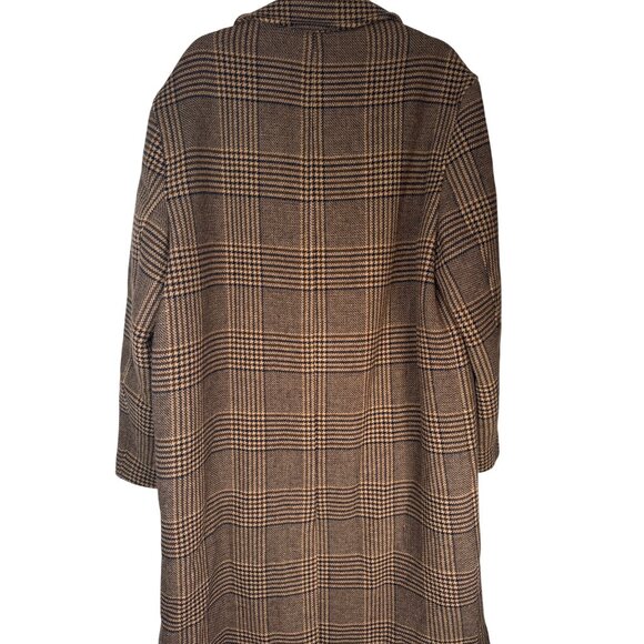 Zara Womens Large Plaid Wool Blend Coat Lined Double-Breasted Camel Navy Brown - Picture 7 of 16